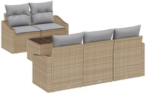 vidaXL Zestaw Sof 6-Częściowych z Poduszkami Beżowy Polirattan 2
