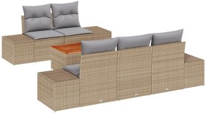 vidaXL Sześcioczęściowy zestaw sof ogrodowych z poduszkami Beżowy Polirattan 2