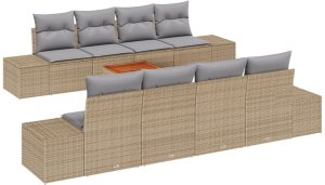 vidaXL 7-częściowy zestaw sofy ogrodowej z poduszkami beżowy polirattan akacja 2