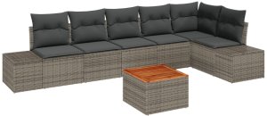vidaXL Zestaw 7 sof ogrodowych z poduszkami Szary Polirattan Akacja 2