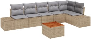 vidaXL 7-elementowy zestaw sofa ogrodowa z poduszkami beż polirattan akacja 2