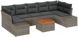 vidaXL Zestaw 8 sof ogrodowych z poduszkami Szary Polirattan Akacja 2