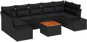 vidaXL Zestaw ogrodowy 8 elementów z poduszkami czarny polirattan akacja 2