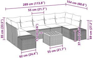vidaXL Zestaw ogrodowy 8 elementów z poduszkami czarny polirattan akacja 10