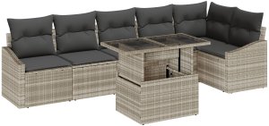 vidaXL Zestaw 7-osobowy sofy ogrodowej z poduszkami jasnoszary polirattan 2