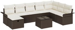 vidaXL Zestaw Sof na Ogród 9-częściowy z Poduszkami Brązowy Polirattan 2