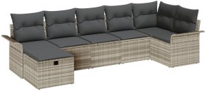vidaXL Zestaw sofy ogrodowej w 7 elementach z poduszkami jasnoszary poli rattan 2