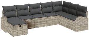 vidaXL Zestaw sof ogrodowych 8 części z poduszkami jasnoszary Poly Rattan 2