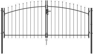 vidaXL Bramka ogrodowa z ostrym szczytem, podwójnie otwierana, szara 125x300 cm stal 2