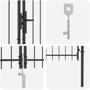 vidaXL Brama ogrodowa ze szpiczastym topem podwójne skrzydło Szary 150x300 cm Stal 6