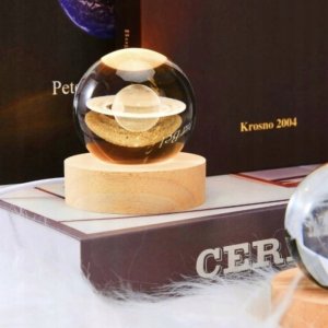 SZKLANA KULA Lampka 3D NOCNA 6cm Zasilana USB dla DZIECI SYPIALNIA Planeta 4