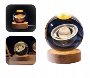 SZKLANA KULA Lampka 3D NOCNA 6cm Zasilana USB dla DZIECI SYPIALNIA Planeta 6