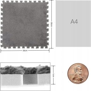 Puzzle na podłogę PLUSZOWY Piankowe DYWAN MATA Ochronna DZIECI 30cm BIAŁA 6
