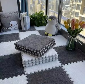 Puzzle na podłogę PLUSZOWY Piankowe DYWAN MATA Ochronna DZIECI 30cm BIAŁA 9