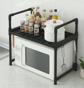 ITIMPORT PÓŁKA KUCHENNA pod mikrofalówkę SZAFKA ORGANIZER CZARNA 2poziomy 48cm REGAŁ 8