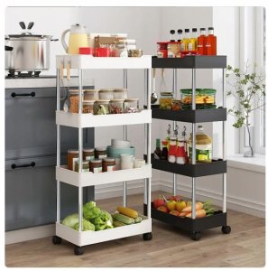 PÓŁKA Łazienkowa KUCHENNA SZAFKA MOBILNA REGAŁ Kółka 3 poziomy CZARNA 4