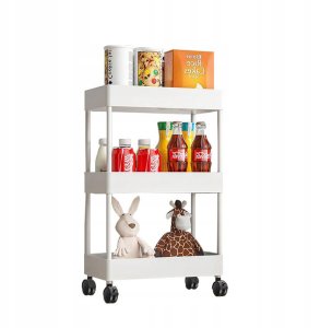 PÓŁKA Łazienkowa KUCHENNA SZAFKA MOBILNA REGAŁ Kółka 3 poziomy CZARNA 6