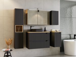 CZARNA szafka łazienkowa z szufladami NOVA BLACK z umywalką i blat OAK 80cm 15