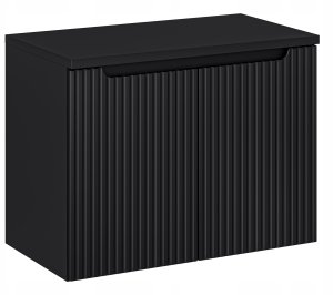 CZARNA RYFLOWANA szafka łazienkowa NOVA BLACK z umywalką i blatem OAK 80 cm 2