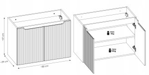 CZARNA RYFLOWANA szafka łazienkowa NOVA BLACK z umywalką i blatem OAK 80 cm 8