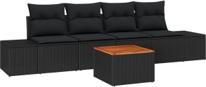vidaXL Zestaw 5 sof ogrodowych z poduszkami Czarny Polirattan Akacja 2