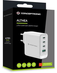 Conceptronic ALTHEA22W100 ładowarka do urządzeń przenośnych Uniwersalne Biały Prąd przemienny Szybkie ładowanie Wewnętrzna 4