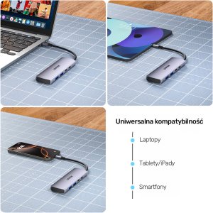 HUB USB Unitek Unitek Hub 4w1 USB-C 10 Gbps, 2x USB-A i 2x USB-C H1112DGY01 15