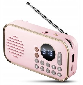 GŁOŚNIK PRZENOŚNY BEZPRZEWODOWY BLUETOOTH RADIO FM USB AUX MP3 RÓŻOWY 1