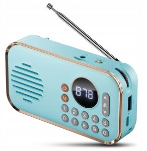 MINI GŁOŚNIK PRZENOŚNY BEZPRZEWODOWY BLUETOOTH RADIO FM USB AUX NIEBIESKI 1