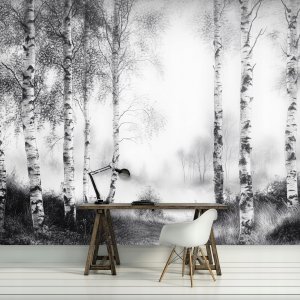 Fototapeta Las Drzewa Czarno Biały Sypialnia Salon Tapeta Flizelina 250X175 2