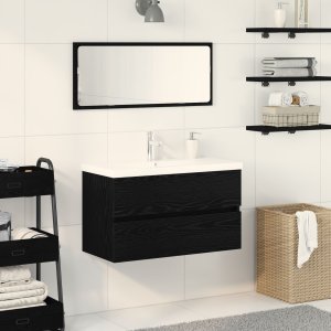 Szafka pod umywalkę vidaXL z wbudowaną umywalką Czarny Dąb Drewno inżynieryjne, Szafka pod umywalkę vidaXL Czarny Dąb 80x38.5x45 cm Drewno inżynieryjne 1