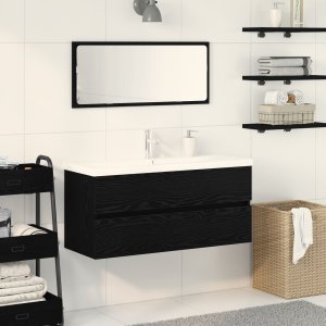 Szafka Umywalkowa vidaXL z Wbudowaną Misą Czarny Dąb z Drewna, Szafka Umywalkowa vidaXL Czarny Dąb 90x38.5x45 cm z Drewna 1