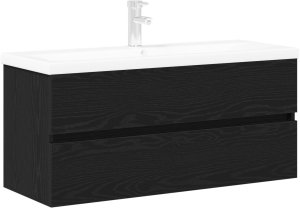 vidaXL Szafka Umywalkowa vidaXL z Wbudowaną Misą Czarny Dąb z Drewna, Szafka Umywalkowa vidaXL Czarny Dąb 90x38.5x45 cm z Drewna 2