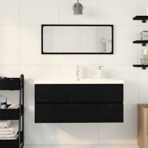 vidaXL Szafka Umywalkowa vidaXL z Wbudowaną Misą Czarny Dąb z Drewna, Szafka Umywalkowa vidaXL Czarny Dąb 90x38.5x45 cm z Drewna 4