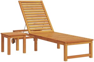 vidaXL Leżak słoneczny z stolikiem z litego drewna akacjowego, Leżak słoneczny z litego drewna akacjowego 4