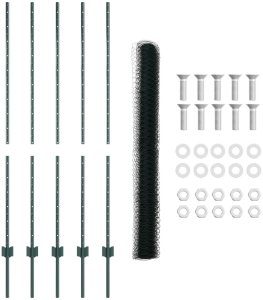 vidaXL Słupki ogrodzeniowe 5 sztuk zielonych 140 cm stalowe, Ogrodzenie sześciokątne zielone 1.4x10 m stalowe 4