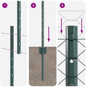 vidaXL Słupki ogrodzeniowe 5 sztuk zielonych 140 cm stalowe, Ogrodzenie sześciokątne zielone 1.4x10 m stalowe 10