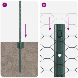 Słupki ogrodzeniowe vidaXL 11 szt. U-Kanał Zielony 40 cm Stal, Sześciokątne ogrodzenie vidaXL Zielone 0.4x25 m Stal 9