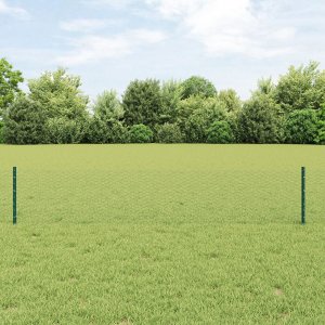 Posty płotów vidaXL 11 szt. U-kanał Zielony 40 cm Stal, Płot sześciokątny vidaXL Zielony 0.4x100 m Stal 1