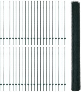 vidaXL Słupy ogrodzeniowe 11 szt. U-Channel Zielone 150 cm Stal, Ogrodzenie heksagonalne Zielone 1.5x100 m Stal 2