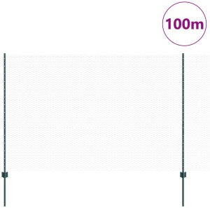 vidaXL Słupy ogrodzeniowe 11 szt. U-Channel Zielone 150 cm Stal, Ogrodzenie heksagonalne Zielone 1.5x100 m Stal 3