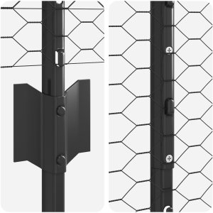 vidaXL vidaXL Słupki ogrodowe 22 szt. U-Channel Szary 160 cm Stal, vidaXL Płot sześciokątny Szary 1.6x50 m Stal 7