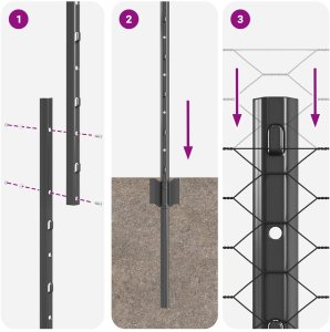 vidaXL vidaXL Słupki ogrodowe 22 szt. U-Channel Szary 160 cm Stal, vidaXL Płot sześciokątny Szary 1.6x50 m Stal 10