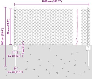 Słupki ogrodzeniowe vidaXL 5 szt. U-Channel 60 cm stal ocynkowana, Ogrodzenie sześciokątne vidaXL 0.6x10 m stal ocynkowana 10