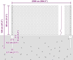 vidaXL Słupki Ogrodzeniowe 11 szt U-Channel 80 cm Stal Ocynkowana, Ogrodzenie Sześciokątne 0.8x25 m Stal Ocynkowana 10