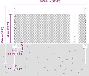 vidaXL Słupki ogrodzeniowe 11 szt. U-Channel 60 cm Stal ocynkowana, Ogrodzenie sześciokątne 0.5x100 m Stal ocynkowana 10