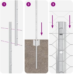 vidaXL Słupki ogrodzeniowe 10 szt. U-Channel 120 cm Stal ocynkowana, Ogrodzenie sześciokątne 1.2x10 m Stal ocynkowana 10