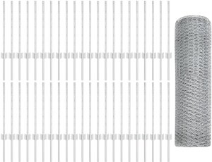 vidaXL Słupy ogrodzeniowe 11 sztuk U-Channel 60 cm ze stali ocynkowanej, Ogrodzenie sześciokątne 0.6x100 m ze stali ocynkowanej 2