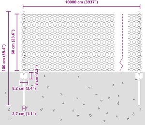 vidaXL Słupy ogrodzeniowe 11 sztuk U-Channel 60 cm ze stali ocynkowanej, Ogrodzenie sześciokątne 0.6x100 m ze stali ocynkowanej 10
