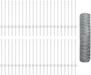 vidaXL Słupy ogrodzenia 11 szt. U-Channel 80 cm Stal ocynkowana, Ogrodzenie sześciokątne 0.8x100 m Stal ocynkowana 2